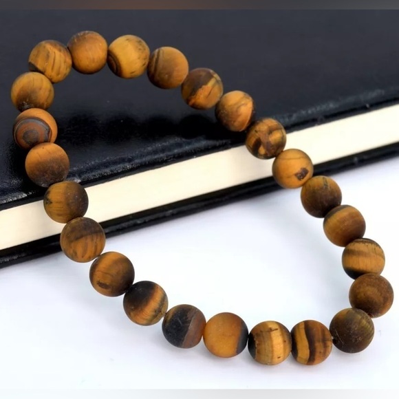 7.9mm Natural Yellow Tiger Eye Gems Beads Bracelet - Picture 1 of 4